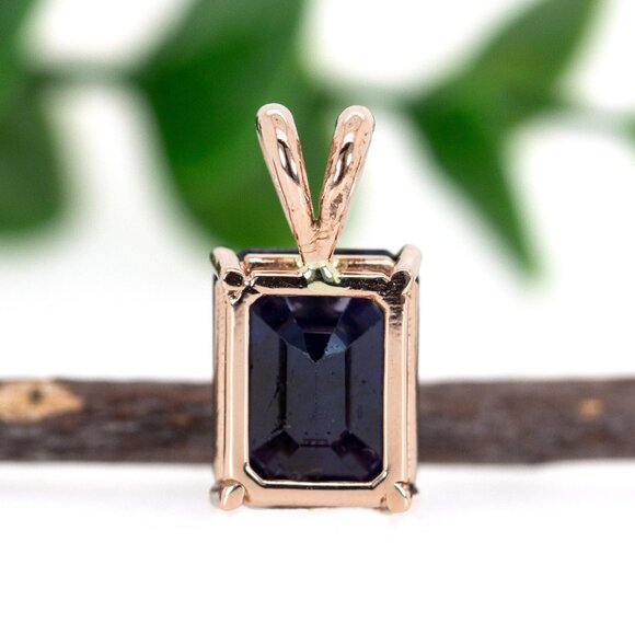 Midnight Blue Sapphire Pendant in 14K Solid Gold | Solitaire Pendant - Picture 8 of 8